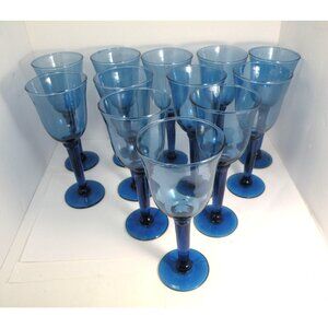 Vintage Cobalt Blue Blown Glass Goblets Stemware Wine Water Glasses Elegant Des